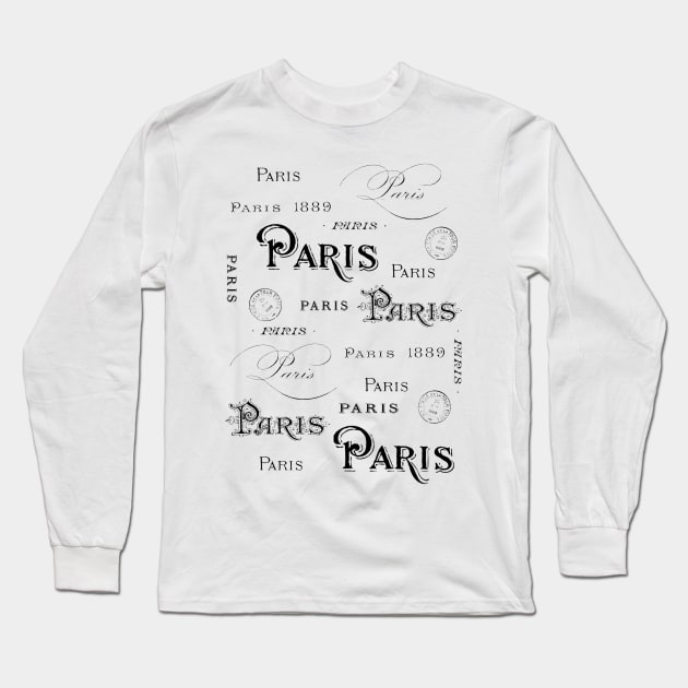 Paris Souvenir Antique Vintage France French Eiffel Tower Rue de Rivoli Seine Long Sleeve T-Shirt by Closeddoor